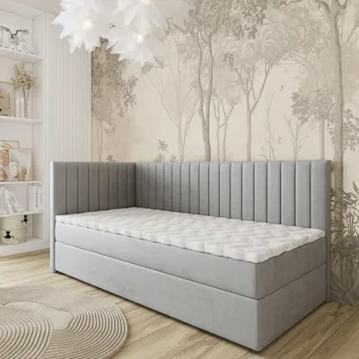 Produktbild von Masseno Boxspringbett ARIS 100x200 cm Komplett-Set mit Bonell Matratze und Topper, Polsterbett mit Bettkästen -Hellgrau, PAROS 05