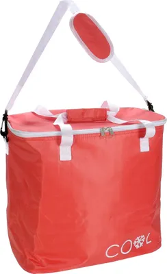 Produktbild von Kühltasche alubeschichtet, Thermotasche hält Kaltes kalt und Warmes warm, 2 Tragegriffe und abnehmbarer Schulterriemen gepolstert, 2 Reißverschlüsse, wasserdicht, Volumen 24 l, rot