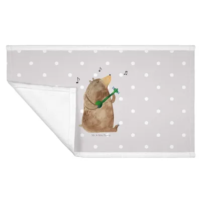 Produktbild von Mr. & Mrs. Panda Flauschtuch Bär Gitarre - Grau Pastell - Geschenk, kleines Handtuch, Teddy, 50x100, gesichtstuch, Händehandtuch