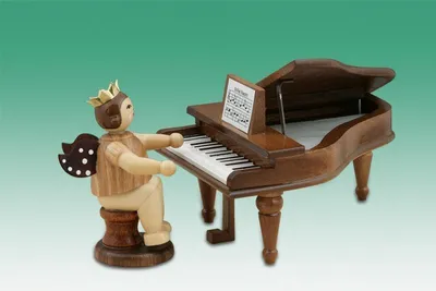 Produktbild von Holzfigur Musikantenengel am Flügel mit Krone natur Höhe 6,5cm NEU