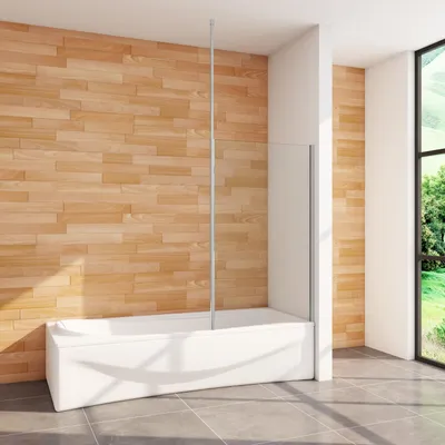 Produktbild von Duschspa 80x140cm Badewannenaufsatz Glas, Duschwand für Badewanne, feststehender 6mm NANO ESG-Sicherheitsglas Spritzschutz für Badewanne, mit Deckenstrebe