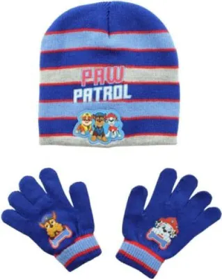 Produktbild von Paw Patrol Chase Kinder 2tlg Set Winter Mütze plus Handschuhe Gr.54 – Blau / 54