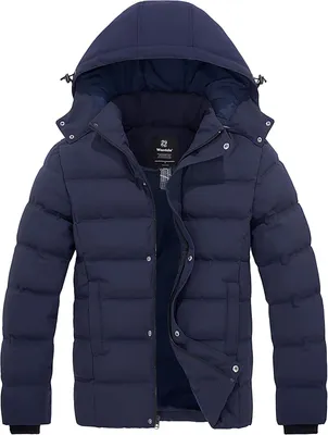 Produktbild von Gepolsterte Herrenjacke mit Kapuze für den Winter, winddicht und in Marineblau