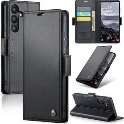 Produktbild von Lederhülle für Samsung Galaxy S24 FE Brieftasche Kartenfach Schutzhülle mit Standfunktion Schwarz