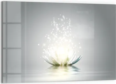 Produktbild von DEQORI Glasbild Echtglas 90x60 cm 'Funkelnde Lotusblüte' Wandbild Bild modern Deko