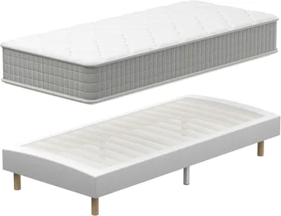 Zdjęcie produktu dla Stelaż łóżka i materac TEENO, 90x190 cm, pianka memory 30 cm, stelaż tapicerowany, kompletny zestaw do łóżka jednoosobowego, oddychający, zapewniający spokojny sen, komfortowy