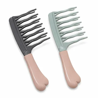 Produktbild von Lockenbürste 2er Set, Lockenkamm mit Doppelreihe Wellenzinken, Breitzahnkamm für Locken, nasses & trockenes Haar, Anti-Statik Haarkamm mit Griff