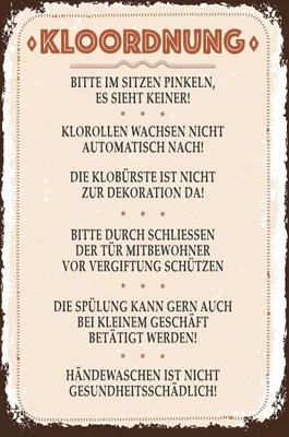 Produktbild von vianmo Holzschild 18x12 cm Kloordnung bitte im sitzen pinkeln