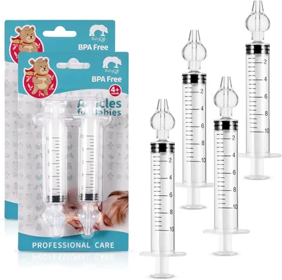 Immagine prodotto di Aspiratore nasale per bambini - confezione da 4 pezzi - capacità 10 ml - Aspiratore nasale riutilizzabile - Spruzzatore nasale portatile - Dispositivo sicuro per la pulizia del naso dei bambini