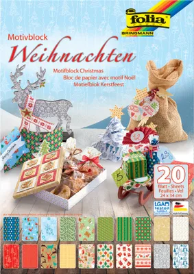 Immagine prodotto di FOLIA 47249 Folia craft block Christmas design III - 20 fogli, 24 x 34 cm, assortiti