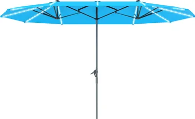 Produktbild von Doppelschirm mit Solar-Lichtern, Aluminium, Polyester, UPF50+ Schutz, UV-beständig, Terrassenschirm, Blau