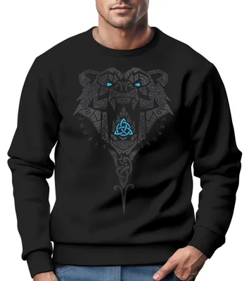 Produktbild von Sweatshirt Herren Berserker Bär Wikinger Krieger Odin Thor Valhalla Runen Valknut Pullover Neverless® schwarz S