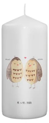 Produktbild von Mr. & Mrs. Panda Kerze Eulen Liebe 15 x 7 cm - Weiß - Geschenk, Wachskerze, Stumpenkerze, Owl, glücklich, Erinnerungskerze, Eule, Blockkerze, Paar, Erinnerungslicht