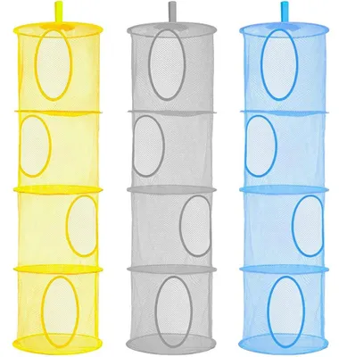 Produktbild von Hängender Aufbewahrungskorb 4-stöckig, Faltbar, Drahtgeflecht, Für Kinderzimmer Badezimmer Kleiderschrank