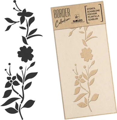 Produktbild von Bordüre Schablone zum Malen 21x45 cm, Blume Ornament Blümchen Muster, Kunstoff Wiederverwendbare Wandchablone, Handwerk DIY Dekoration