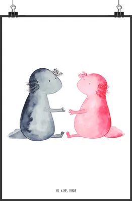 Produktbild von Mr. & Mrs. Panda Wanddekoration Axolotl Liebe DIN A2 - Weiß - Geschenk, drucke, wandkunst, Kunstdruck, Wandbild, Lurch, wanddeko, Valentinstag, Bild