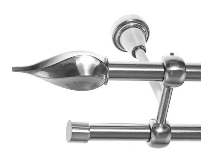 Produktbild von Gardinenstange Set Edelstahl Look Metall Ø 19mm zur Deckenbefestigung 2-lauf Zwirbel, Länge wählbar D28 E14 E61