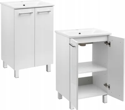 Zdjęcie produktu dla Szafka do Łazienki Biała Stojąca z Umywalką 50x40 2 Drzwi Półka Połysk