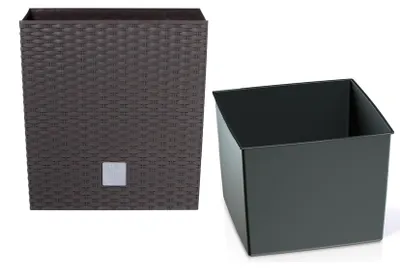 Productafbeelding van KOTARBAU® Vierkante Bloempot met Inzetpot Vierkante Plantenbak 20x20 cm Plantenpot 6,8 L Plantenbak Kunststof Rotanlook Umbra