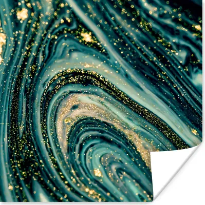 Produktbild von MuchoWow® Poster Marmoroptik - Luxus - Gold - Türkis - Glitzer 50x50 cm - Wohnzimmerdekoration