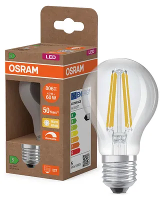 Imagen del producto de Osram LED Filamento A60 Bombilla 4,3W = 60W E27 Transparente 806lm Blanco Cálido