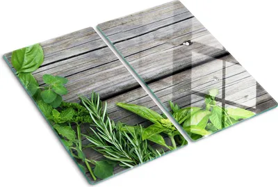 Obrázek produktu pro Kryt varné desky – Kryt na indukční desku – Ochranná skleněná deska – 2x30x52 cm– Skleněné ochranné desky na sporák –Tvrzené sklo –Dřevěné byliny