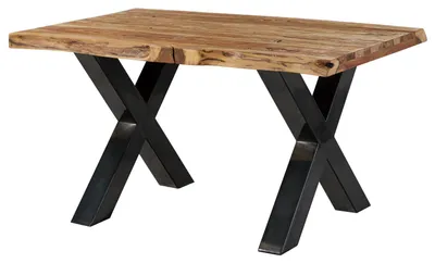 Produktbild von MASSIVMOEBEL24.DE Baumtisch Sheesham 140x90x77 natur sandgestrahlt / X-Beine anthrazit glänzend FREEFORM 5