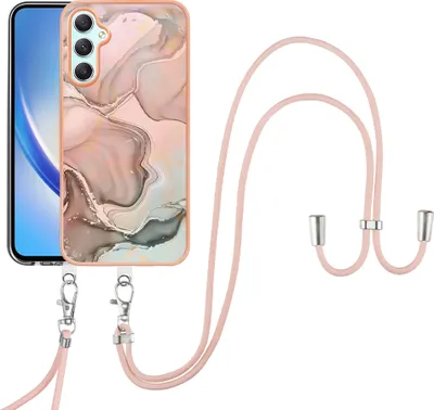 Produktbild von Galaxy A24 Handykette Hülle, Muster TPU Bumper Schutzhülle mit verstellbarem Tragegurt für Samsung Galaxy A24 Crème