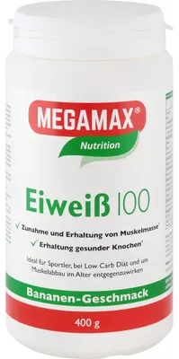 Produktbild von MEGAMAX Nutrition Eiweiß 100 Pulver Bananen-Geschmack, 400 g Pulver