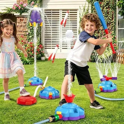 Produktbild von Wasserspielzeug 4-in-1 - Schildkröte mit Baseball-Spiel - Wurfspiel und 360° Spinnenregner - ShopFlot