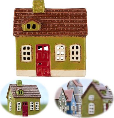 LS-LebenStil Lichterhaus Nyhavn 14cm Grün Braun Keramik Teelichthaus Fachwerkhaus Teelichthalter Windlicht Kerzenständer Wohnzimmer, Fensterbank