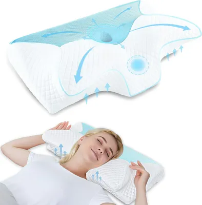 Obrázok produktu pre Ergonomický vankúš 60x35x8/12 cm, pamäťová pena, modrá, pre spálňu