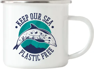 Produktbild von Keep Our Sea Plastic Free Emaille Tasse Naturschutz Umweltverschmutzung Tiere Fische Delfin