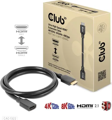 Obrázok produktu pre CLUB3D CAC-1322, 1 m, Typ HDMI (štandard), Typ HDMI (štandard), 3D kompatibilita, 48 Gbit/s, Čierna