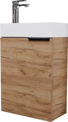 Produktbild von Planetmöbel Waschbeckenunterschrank inkl. Keramikwaschbecken 40cm mit Armatur chrom Gäste WC Gold Eiche