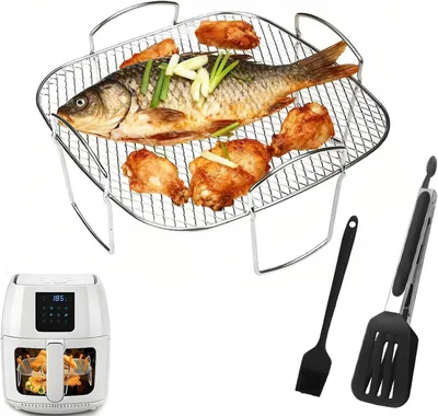 Produktbild von 3er Set Gitter für Heißluftfritteuse aus Edelstahl, multifunktionales Grillrost mit Zubehör