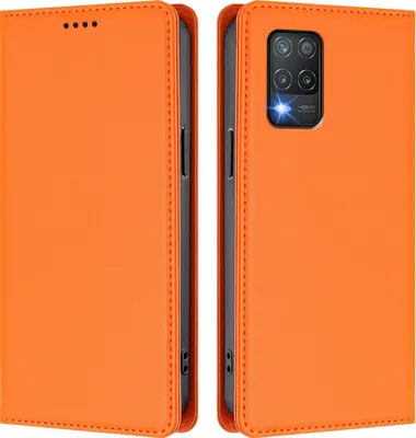 Produktbild von Handyhülle für Realme 8 5G, Kunstleder Klapphülle Stoßfeste Magnetische Hülle mit Ständer Orange