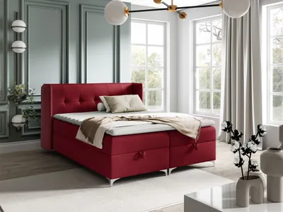 Produktbild von Boxspringbett Bett Schlafzimmerbett 120x200cm GENET Stoff Matt Velvet Bordeauxrot