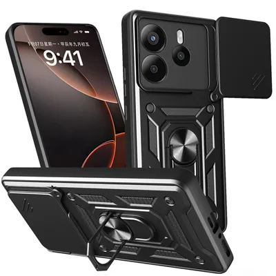 Productafbeelding van MobyDefend Hoesje - Geschikt voor Xiaomi Redmi Note 14 5G  -  Pantsercase Met Draaibare Ring - Zwart