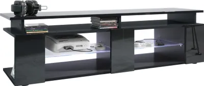 Produktbild von Vladon TV Board Movie V2 Game On Lowboard 138,5 x 39 x 39 cm inkl. LED-Beleuchtung Weiß, Korpus in Schwarz matt, Fronten in Schwarz Hochglanz