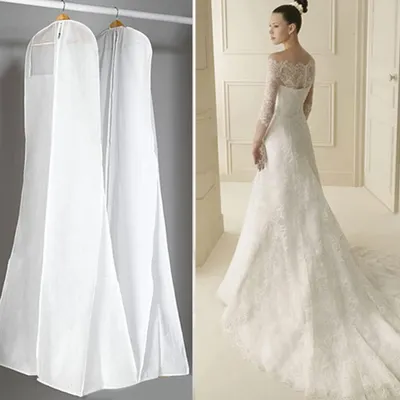 Produktbild von Kleiderhülle 160cm, Atmungsaktiver Kleidersack Staubdichte Kleidersäcke Schutzhülle für Brautkleider Abendkleider oder Lange Mäntel, Staubdichte Kleidersäcke Schutzhülle für Hochzeitskleid, Weiß