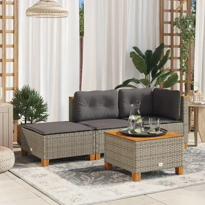 Produktbild von Grauer Gartenhocker aus Poly-Rattan mit Sitzkissen, für Terrasse, Balkon und Garten, 63,5x56x32 cm