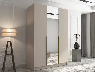 Obrázek produktu pro Vysoká šatní skříň 150 cm se zrcadlem SHEELA 2 - kašmír / zlatá