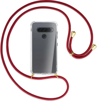 Produktbild von Handykette Backcover-Schutzhülle mit Band (Metall goldfarben) für LG G8S ThinQ - dunkelrot