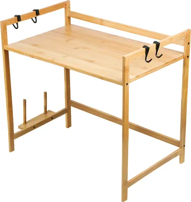Produktbild von Mikrowellenregal Küchenregal Holzregal mit 4 Haken aus Bambus 52*30*35cm