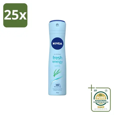 Zdjęcie produktu dla 25 sztuk dezodorantu w sprayu Nivea Fresh Energy - pojemność 150 ml - zestaw ekonomiczny