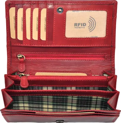 Produktbild von Benthill Geldbörse Damen Leder - Hochwertige weiche Vintage EchtLeder Damen Portemonnaie mit RFID Schutz - Grosse Damenbörse lang - Frauen Portmonee inkl. Geschenkbox