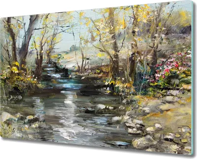 Produktbild von Coloray Kochplattenabdeckung Herdabdeckplatte 80x52 cm Hackbrett Schneidebrett Küchenbrett - Baum Fluss