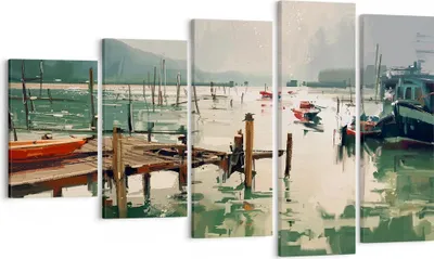 Produktbild von Bild auf Leinwand - Leinwandbild - Boot Ufer Brücke - 100x60cm - Wand Bild - Wanddeko - Wandbilder - Leinwanddruck - Bilder - Kunstdruck - Wanddekoration - Leinwand bilder - Wandkunst - EG100x60-3829