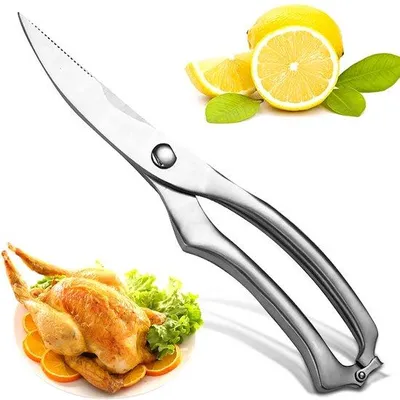 Produktbild von Ibenzoa® Edelstahl-Küchenschere mit Federmechanismus – multifunktional für Geflügel, Fisch & Gemüse, abnehmbare Klingen, Aufhängeloch, 25,4×6×1,6 cm, 220 g, silber